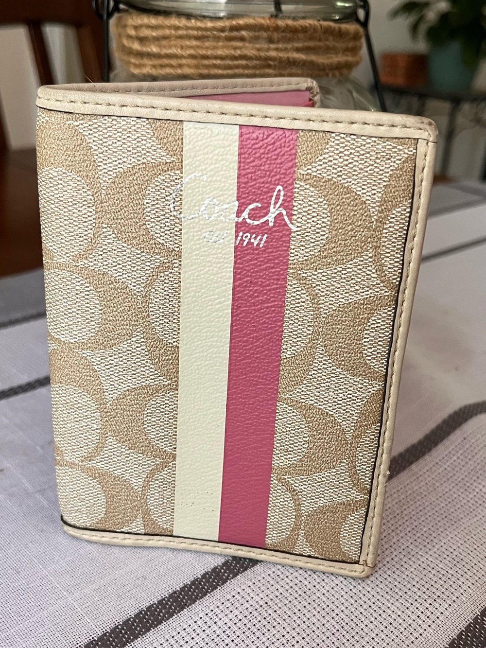 Coach Signature Print Khaki/Pink Passport/ Travel doc holder! Cute & convenient!